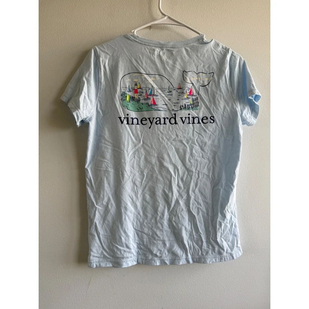 Vineyard Vines Kids Light‎ Blue Whale Lighthouse Sailboat Pocket T-Shirt Size S